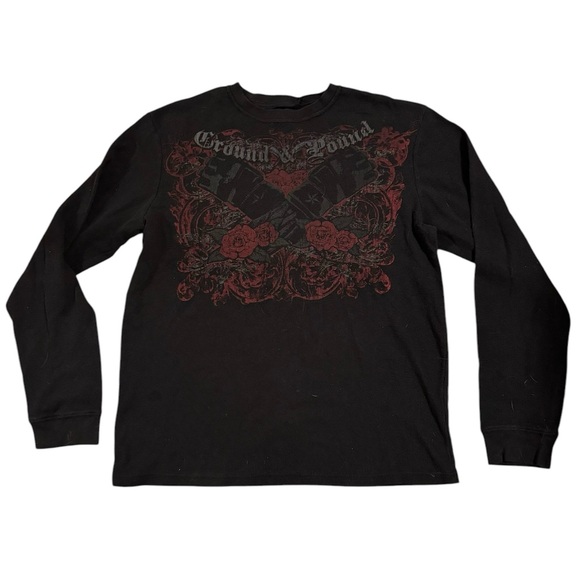 MMA Elite Y2k Size Large Mens Ground & Pound Double Glove Black Thermal Shirt - Picture 1 of 4